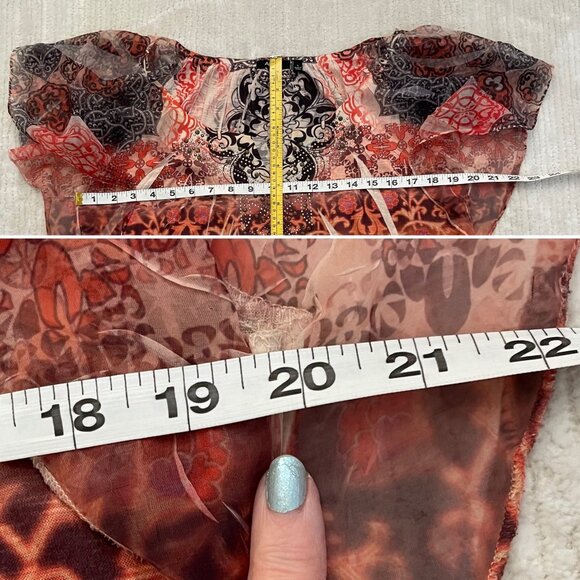 Apt 9 Womens Blouse Top with Flutter Short Sleeves Sz L Paisley Floral Pattern - Picture 10 of 11